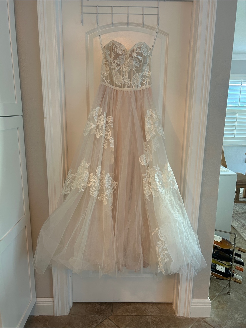 Strapless Ivory Lace Appliqué Tulle A-Line Wedding Dress